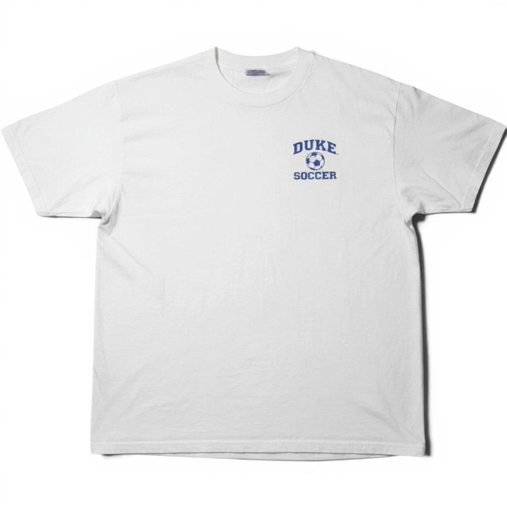 Duke Soccer Shirt Vintage TLA Apparel 90s Cotton White Blue Devils Sport XXL Tee